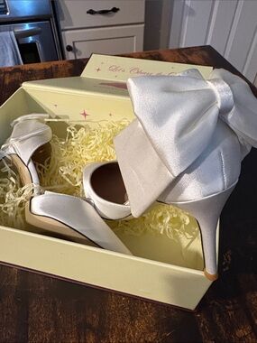 Satin Bow-Back High Heel Sandals in Cream Wedding
